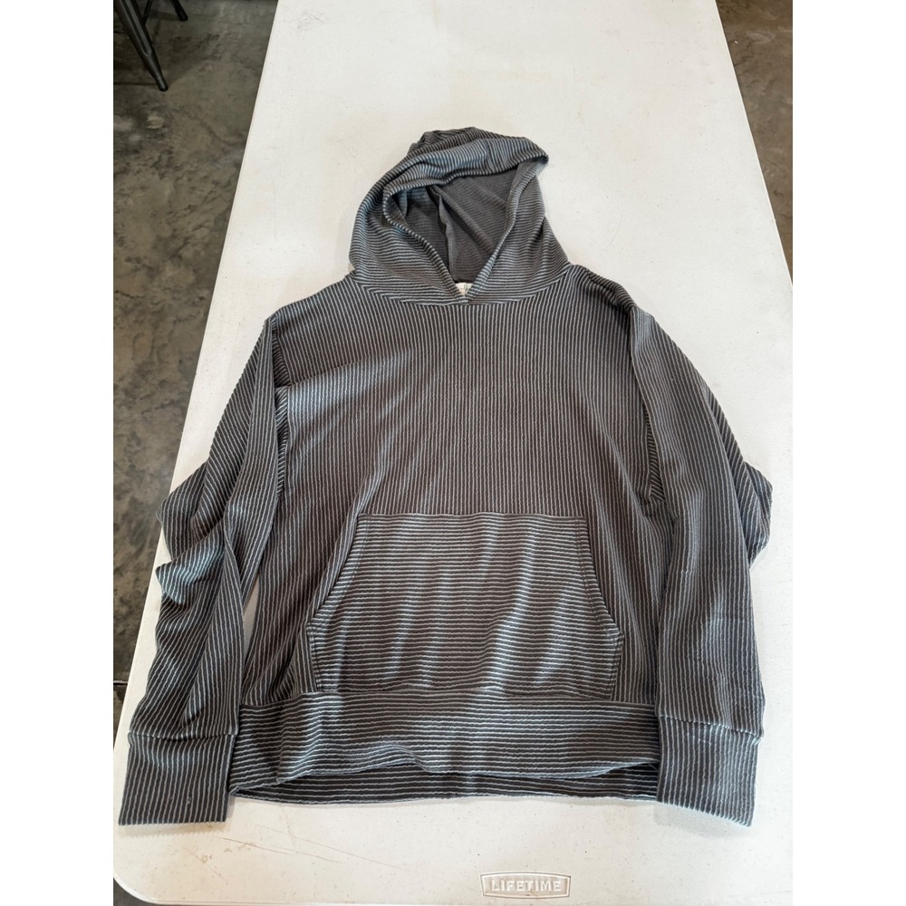Grace & Lace Womens Medium Grey Textured Stripe Lightweight Pullover Hoodie
